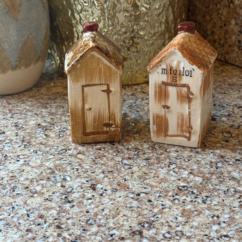 Vintage Japan Cottage House Salt & Pepper Shakers Hand-Painted Rustic Set